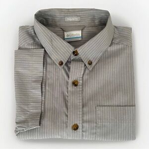 DESIGNER SALE Columbia Cotton Regular Fit Shirt Men S Gray Striped Short Sleeve